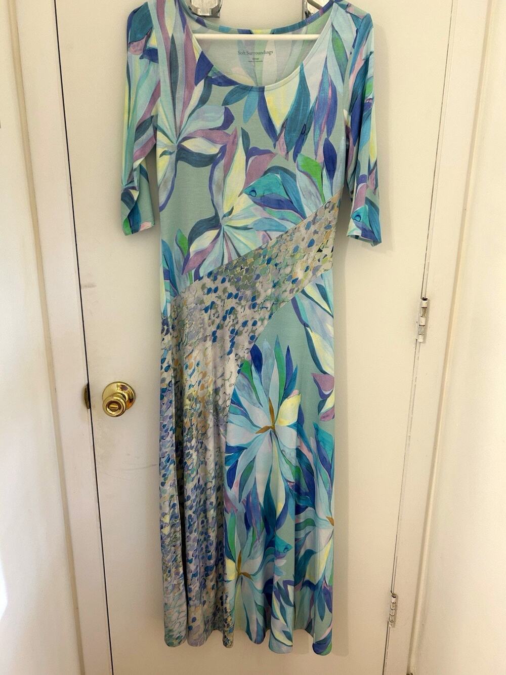 Soft Surroundings Stella Knit Maxi Scoop Neck Stretch 3/4 Sleeve Dress XS